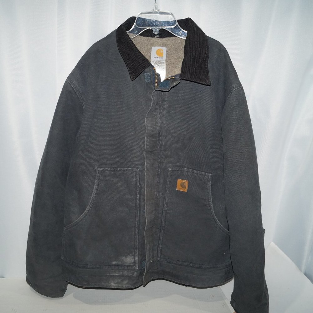 CARHARTT Mens Coat Jacket Black Sherpa Lined Work Coat Size XL RN14808 Collar